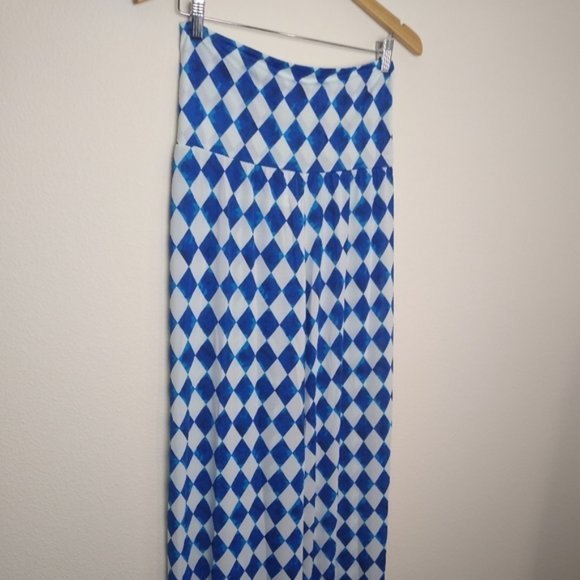 India Boutique Argyle Raw Edge Hem Fold Down Band OS BOHO Flare Leg Pant - Picture 9 of 13